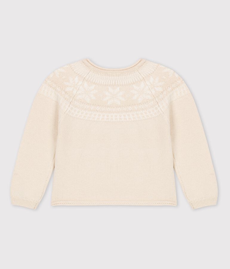 Pullover bambina in lana e cotone beige/bianco