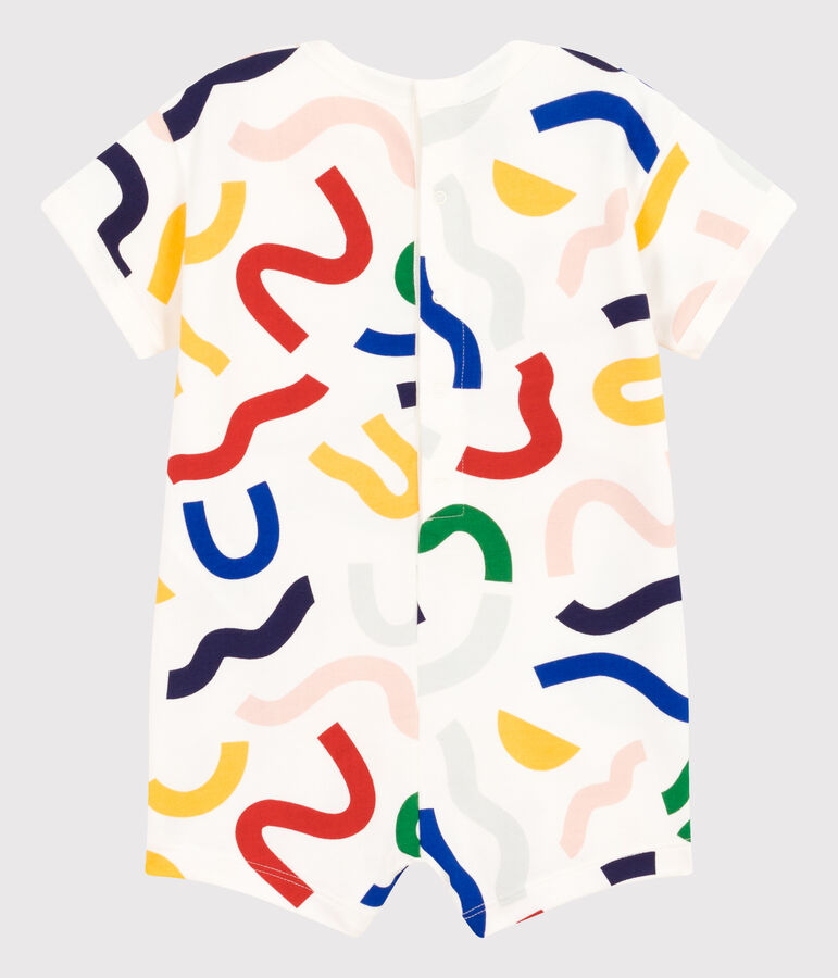 Tutina corta beb&egrave; in tessuto felpato bianco/multicolore