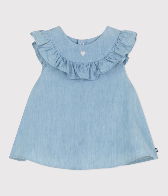 Blusa senza maniche in chambray di cotone ricamato neonato blu BLEU CLAIR