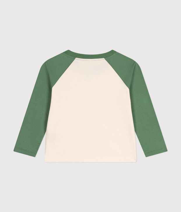 T-shirt a maniche lunghe in jersey sottile bambino ecru/verde