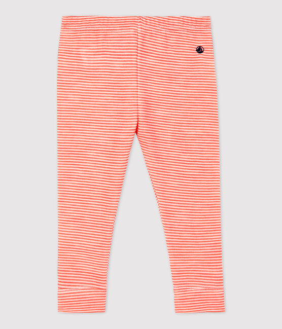 Leggings in lana e cotone bebé. arancione OURSIN/bianco MARSHMALLOW