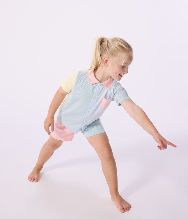 Pigiama corto con bottoni in cotone a righe bambino bianco/multicolore