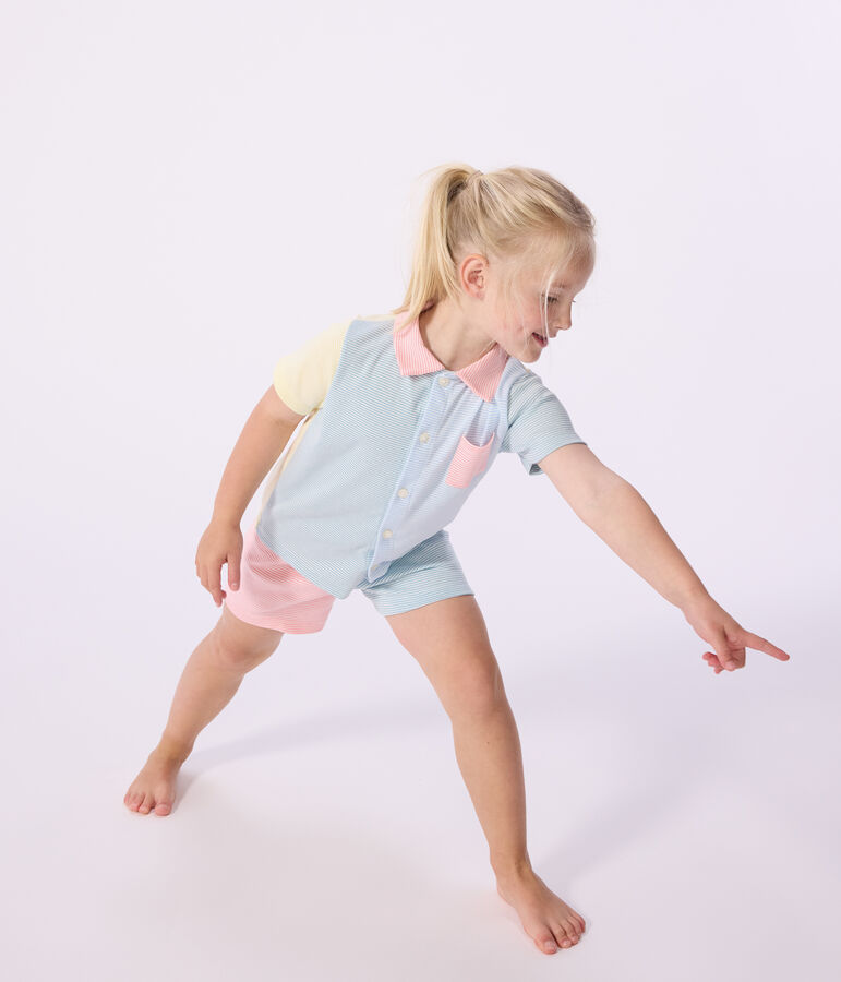 Pigiama corto con bottoni in cotone a righe bambino bianco/multicolore