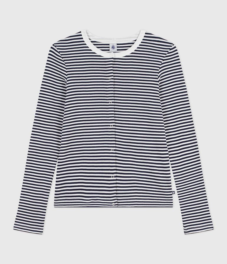 Cardigan in cotone a righe donna blu/bianco