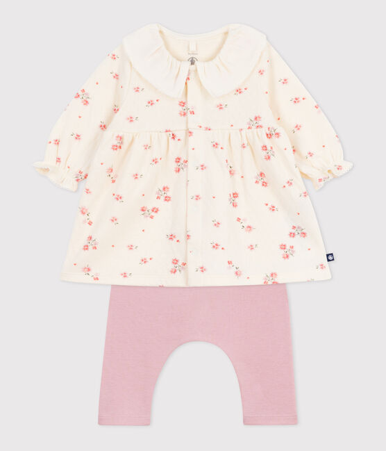 Abito con colletto e stampa a fiori, leggings in cotone neonato MILK/ MULTICO