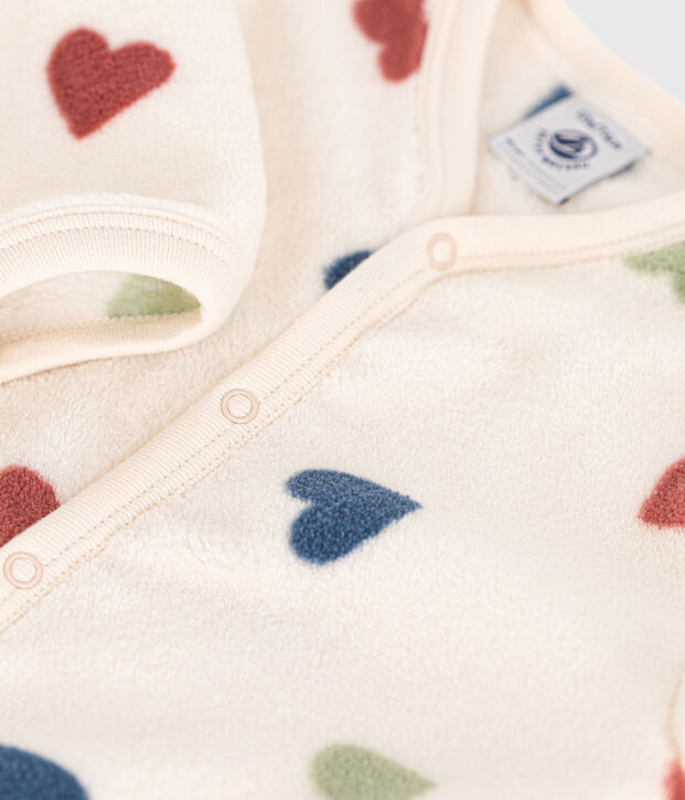 Tutina pigiama in pile neonato ecru/multicolore
