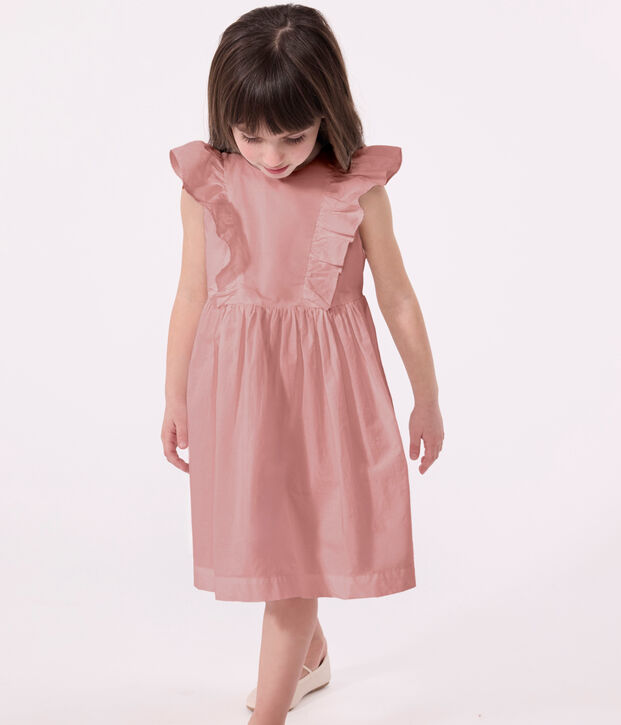 Abito smanicato da bambina in cotone tinta unita rosa