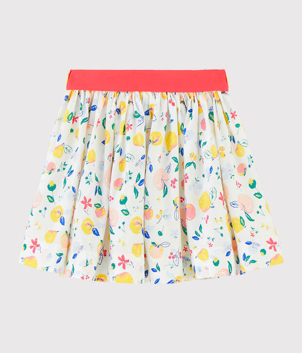 Gonna bambina in popeline bianco/multicolore