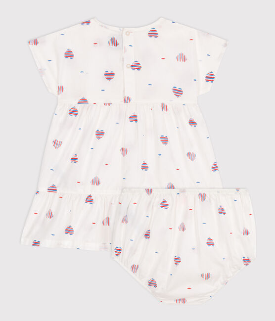 Abito neonata a maniche corte in cotone e bloomer con stampa a cuori bianco AVALANCHE/ MULTICO