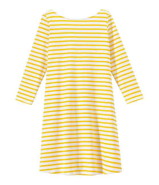 Abito donna con maniche 3/4 a righe bianco MARSHMALLOW/giallo SHINE