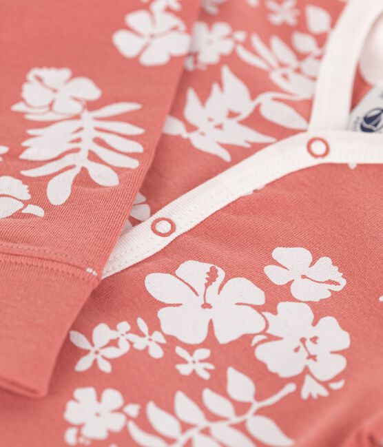 Tutina pigiama stampa hawaiana con piedi staccabili bebè in cotone rosa PAPAYE/ MARSHMALLOW