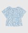 Blusa bambina a maniche corte in cotone con ciliegie stampate blu MARSHMALLOW/ PORCELANA