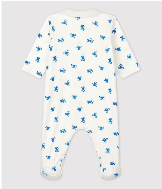 Tutina pigiama bebè in cotone biologico bianco MARSHMALLOW/blu BRASIER