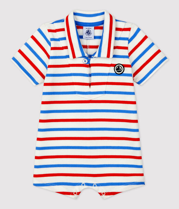 Tutina corta in jersey spesso beb&egrave; bianco/multicolore