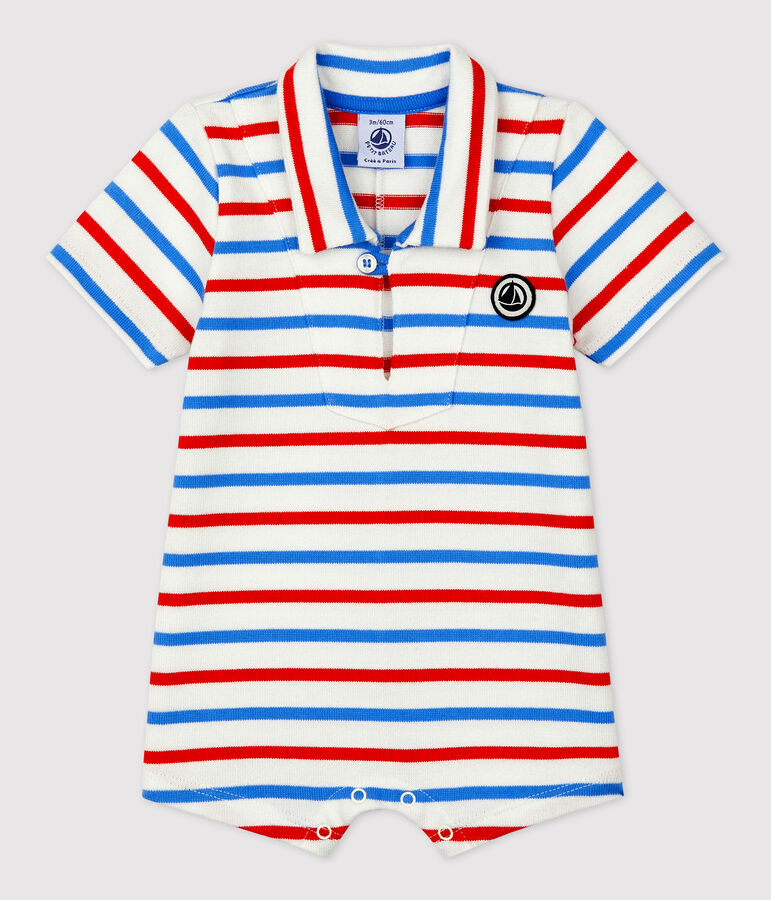 Tutina corta in jersey spesso beb&egrave; bianco MARSHMALLOW/bianco MULTICO