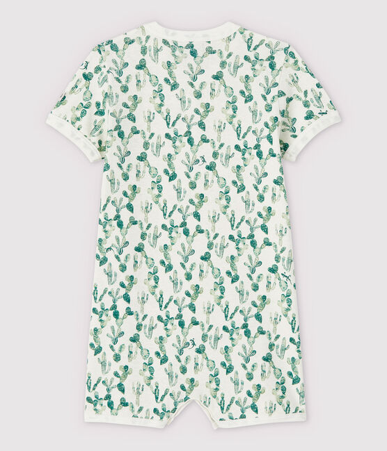 Tutina corta cactus bebè in cotone/lino bianco MARSHMALLOW/bianco MULTICO
