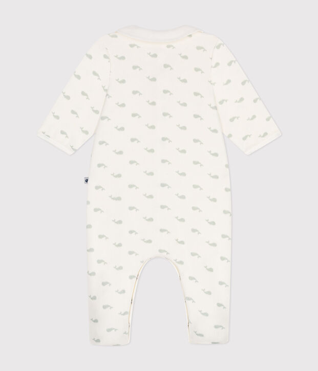 Pigiama neonato in velluto bianco/verde