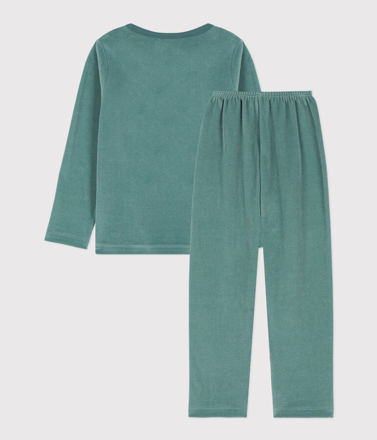 Pigiama bambino unisex in ciniglia verde/multicolore