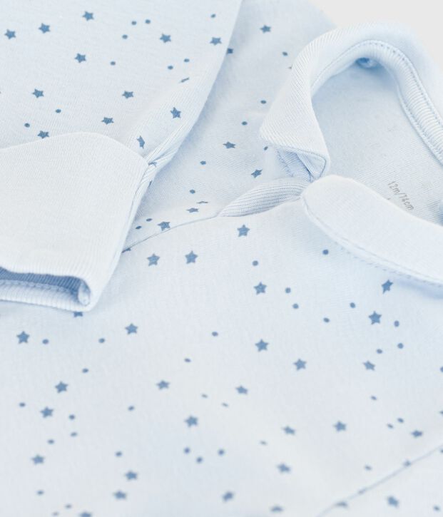 Pigiama in cotone con stelle stampate e colletto neonato blu/blu