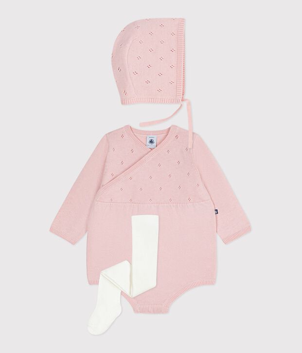 Set regalo con pagliaccetto e collant in maglia neonata multicolore