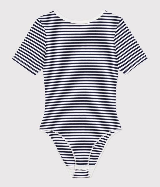 Body a maniche corte donna in cotone a righe blu SMOKING/bianco MARSHMALLOW
