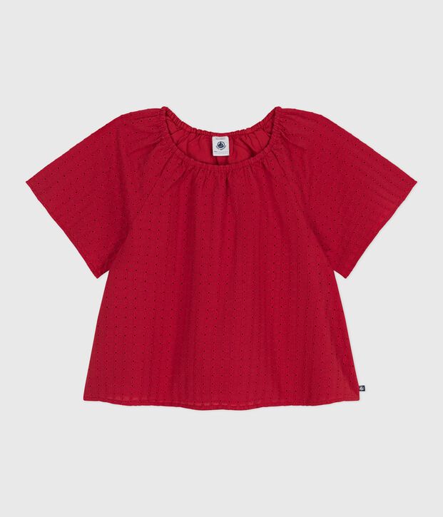 Blusa a maniche corte in cotone con motivo a fiori bambina rosso