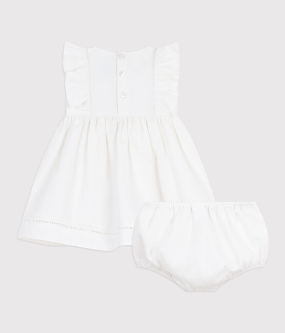 Abito senza maniche in cotone tinta unita ricamato, con bloomer abbinato neonata bianco ECUME