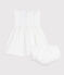 Abito senza maniche in cotone tinta unita ricamato, con bloomer abbinato neonata bianco ECUME