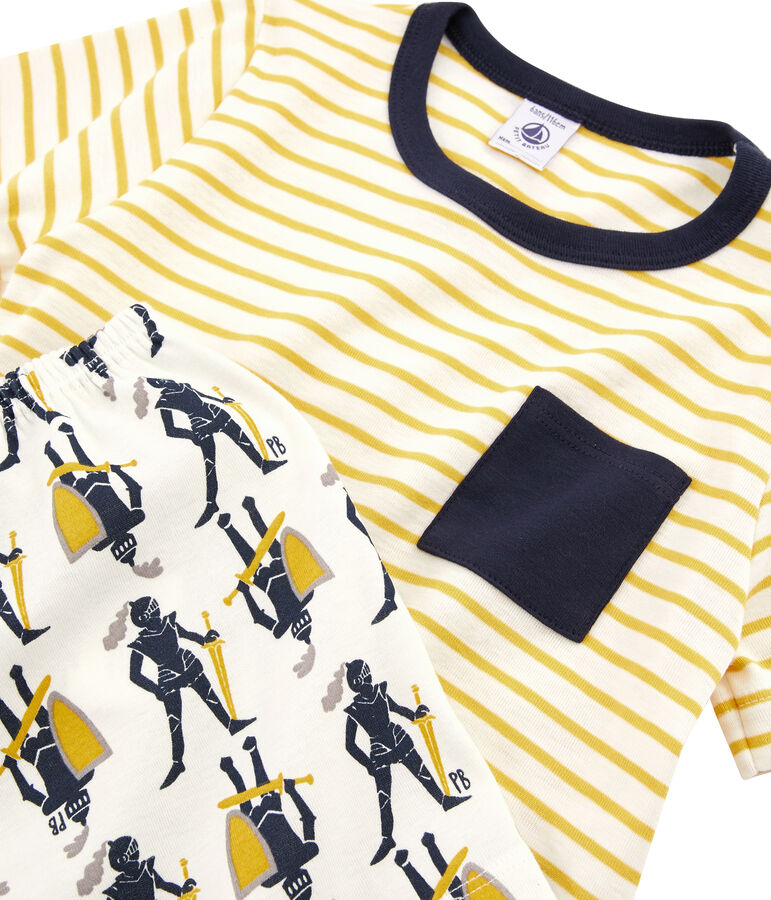 Pigiama corto bambino a costine bianco/multicolore