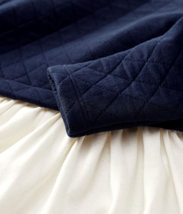 Abito bambina a maniche lunghe in cotone e tubique blu/multicolore