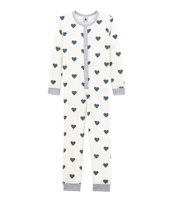 Pigiama intero per bambina molto caldo in spugna grattata bianco MARSHMALLOW/blu ASTRO