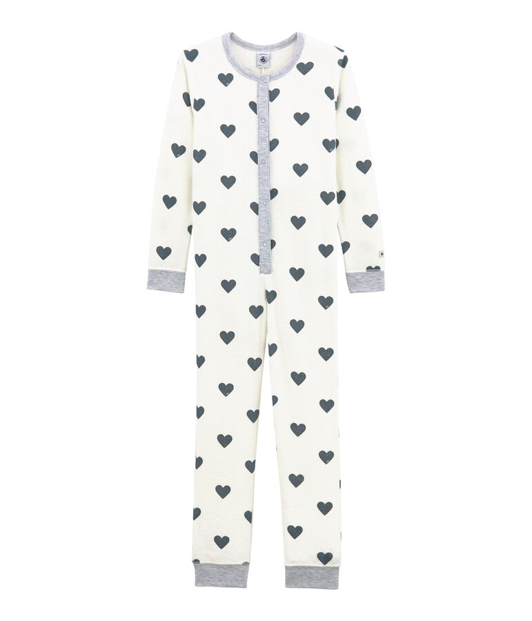 Pigiama intero per bambina molto caldo in spugna grattata bianco/grigio