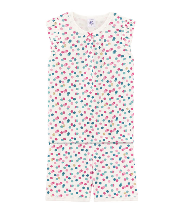 Pigiama corto bambina a costine bianco/multicolore
