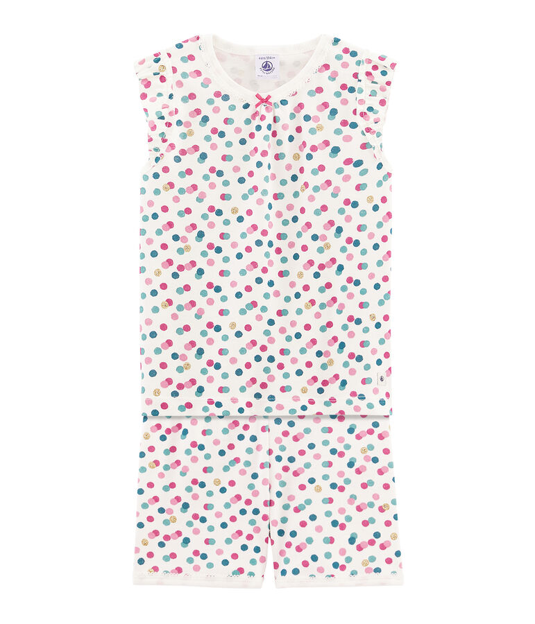 Pigiama corto bambina a costine bianco MARSHMALLOW/bianco MULTICO