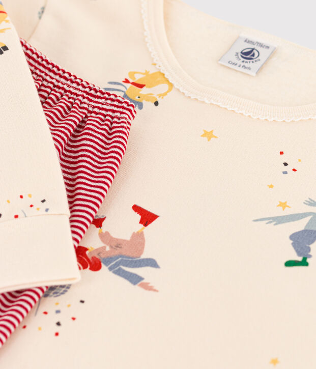 Camicia da notte fosforescente bambina in tessuto felpato di cotone ecru/multicolore