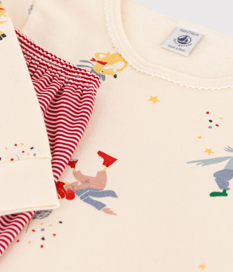 Camicia da notte fosforescente bambina in tessuto felpato di cotone ecru/multicolore