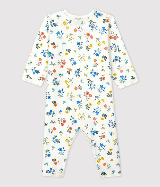 Tutina pigiama senza piedi a fiori beb&egrave; in cotone bianco/multicolore
