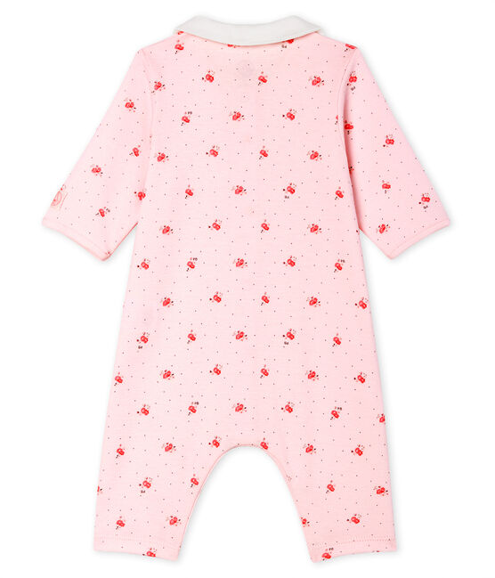 Tutina senza piedi a costine bebè rosa VIENNE/bianco MULTICO