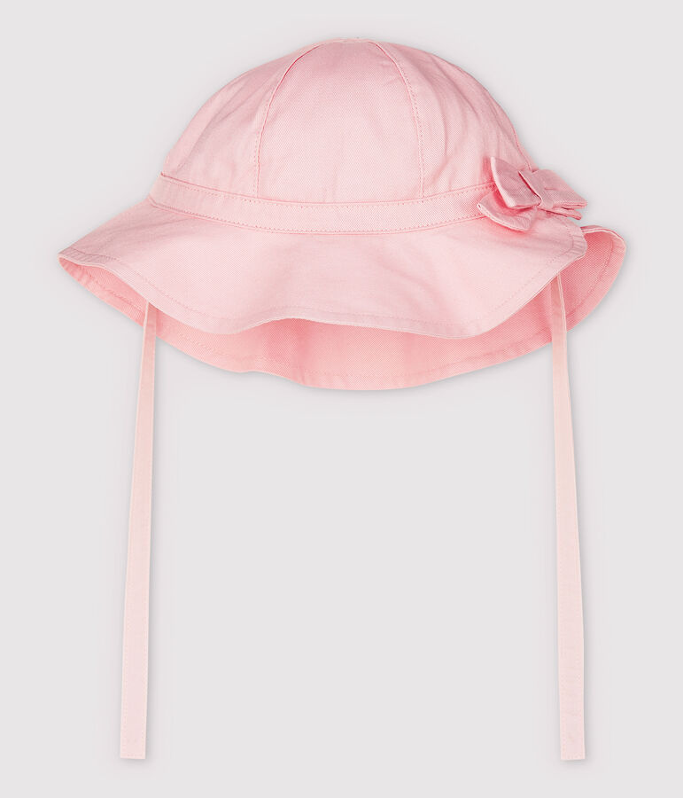 Cappellino con fiocchetto in twill a tinta unita beb&egrave; femmina rosa