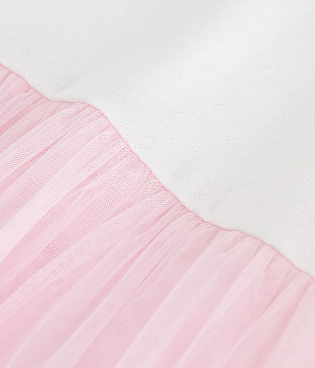 Abito a maniche corte in cotone e tulle con motivo a cuori bambina rosa/rosa