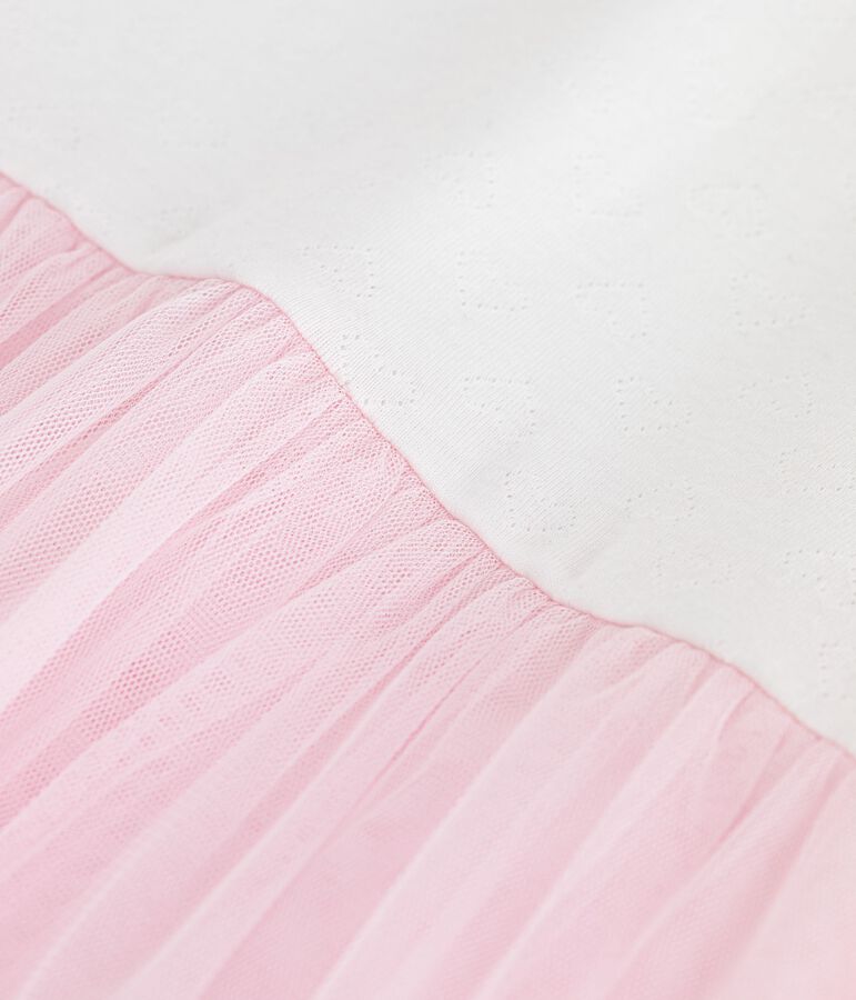 Abito a maniche corte in cotone e tulle con motivo a cuori bambina rosa/rosa