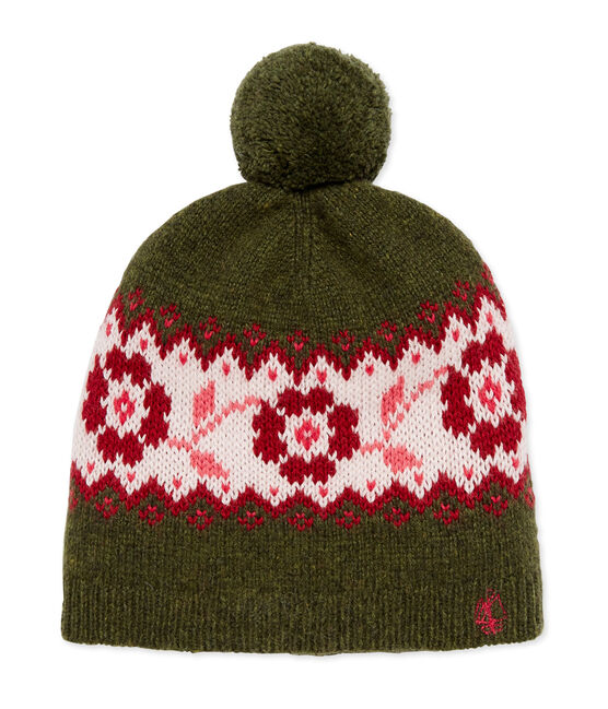 Cappello con pompon per bambina verde CROCODILE/bianco MULTICO