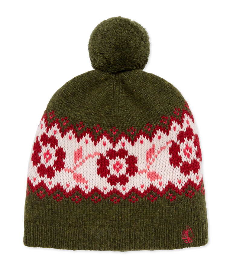 Cappello con pompon per bambina verde/multicolore