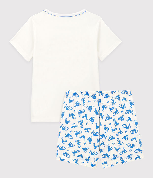 Pigiama corto bambino in cotone bianco/blu