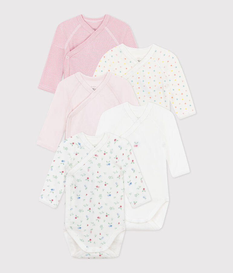 Set da 5 body incrociati a maniche lunghe in cotone fantasia neonato multicolore