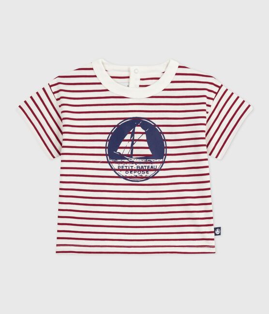 T-shirt a maniche corte in cotone a righe neonato rosso MILK/ AMARANTE