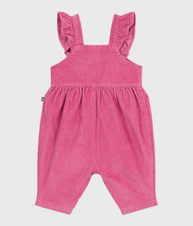 Salopette lunga in velluto a coste e con volant neonata rosa