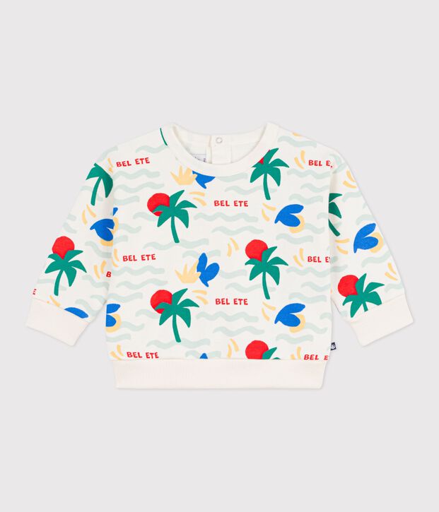 Felpa con cappuccio in cotone con stampa neonato ecru/multicolore