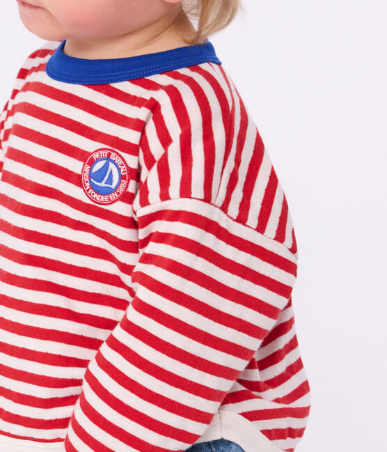 T-shirt a maniche lunghe in cotone a righe neonato rosso POMPEI/ MILK