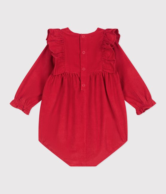 Tutina corta in ciniglia con smock e volant neonata rosso TERKUIT